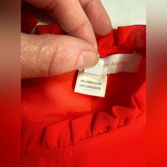 MONTEAU Cherry red sheer ruffle sleeve top size S. - Picture 10 of 13